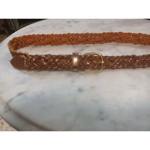 Women's Leather Braided belt About 1" x 37" Brown Gold-Tone Buckle